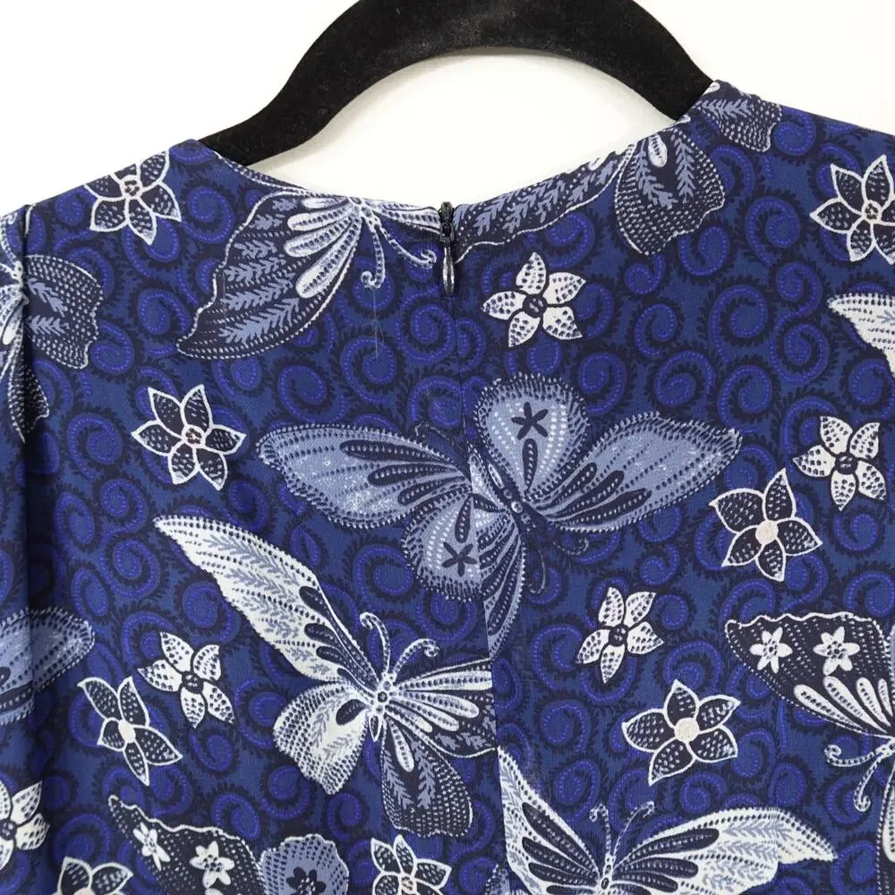 Eliza J Floral Long Sleeve Faux Wrap Midi Dress Blue Butterfly Floral New Size 4 - Picture 9 of 11